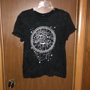 Black T-Shirt Sun Face Design w/Stars Size Large